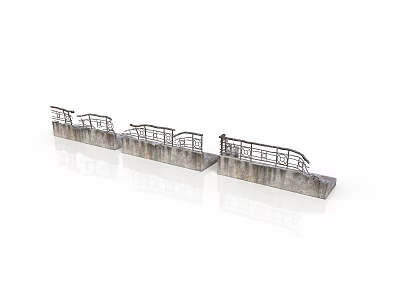 Three Concrete Architectural Structures With Metal Railings And Gray Surfaces 3d model