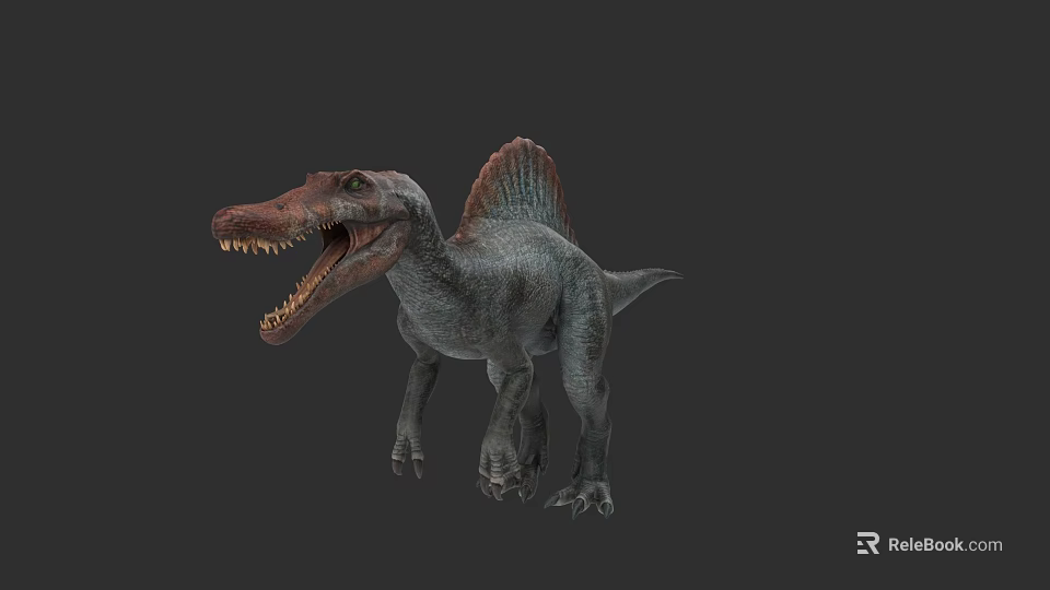 3D Reptile Dinosaur Model With Open Mouth Sharp Teeth And Red Sail Back 3d model