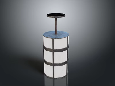 Modern Minimalist Cylindrical Pedestal With White Panels Black Bands And Circular Top 3d model