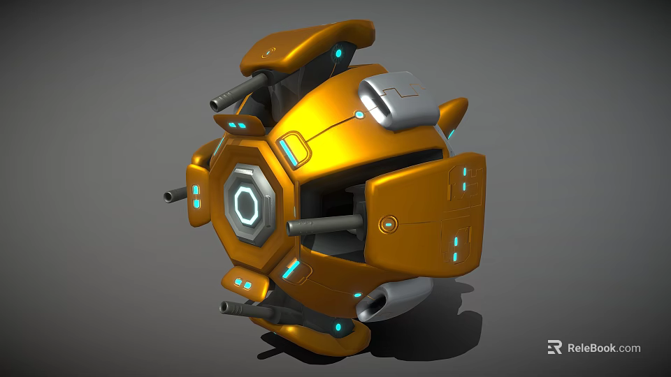 Detailed Orange Fighter Jet Design With Mechanical Structure Blue Lights And Cannons 3d model 