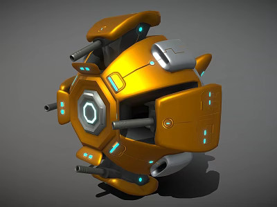Detailed Orange Fighter Jet Design With Mechanical Structure Blue Lights And Cannons 3d model
