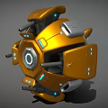 Detailed Orange Fighter Jet Design With Mechanical Structure Blue Lights And Cannons