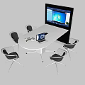 Modern White Conference Table With Chairs Laptop And Large Screen Monitor For Business Meetings