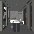 Modern Walk in Closet With Marble Walls Glass Door Cabinets Central Island Counter Lighting Design