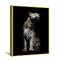 Detailed Realistic Leopard Animal Painting With Spotted Fur Sitting And Looking Up On Black Background