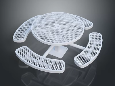 Outdoor Curved White Chair With Mesh Design And Round Table Set 3d model