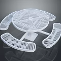 Outdoor Curved White Chair With Mesh Design And Round Table Set