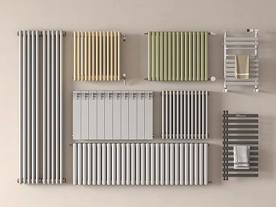 Various Colored Wall Mounted Radiators With Modern Designs For Home Heating 3d model