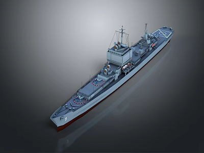 Detailed Warship Model With Gray Hull And Deck Structures On Dark Background 3d model