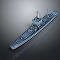 Detailed Warship Model With Gray Hull And Deck Structures On Dark Background