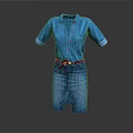 Blue Denim Shirt Collared Short Sleeve Button Front Dress with Belted Waist and Split Hem