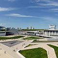 Bird's Eye View Urban Planning with Modern Transportation Hub Buildings Roads and Green Spaces