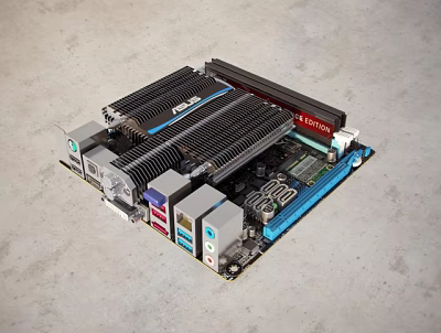High Performance Computer Motherboard With Heat Sink Capacitors And RAM Slots 3d model