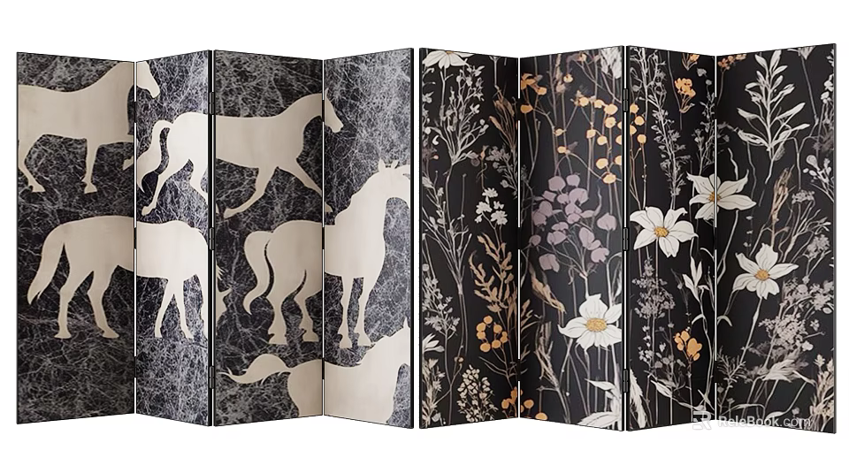 Decorative Screen With Horse And Floral Patterns 3d model 