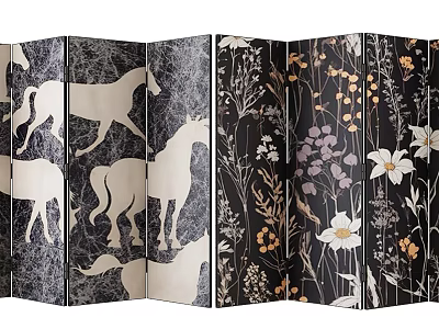 Decorative Screen With Horse And Floral Patterns 3d model
