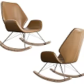Brown Leather Rocking Chair With Stitching Details Metal Frame And Wooden Base