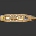 Detailed Vintage Water Vessel Model with Yellow Superstructure Red Hull Multiple Chimneys and Mast
