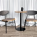 Modern Round Table with Two Chairs Set Wooden Top Gray Backrest and Light Brown Seat