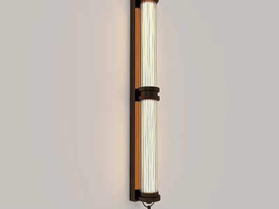 Modern Long Cylindrical Wall Lamp With White Glowing Tube And Dark Brown Frame 3d model