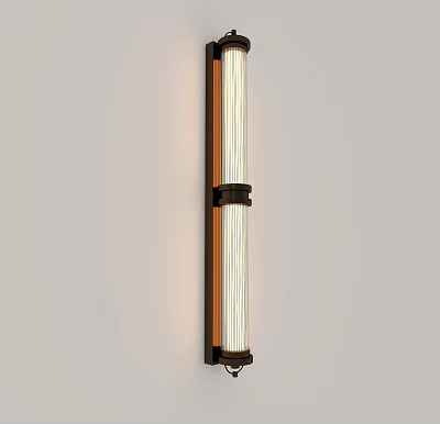 Modern Long Cylindrical Wall Lamp With White Glowing Tube And Dark Brown Frame 3d model