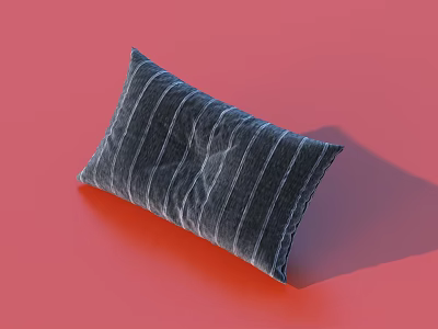 Dark Gray Striped Throw Pillow With Soft Velvet Texture On Red Background 3d model