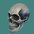 Realistic Detailed Silver Gray Human Skull With Crack On Green Background