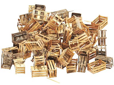 Vintage Wooden Crates Collection Stacked In Various Sizes For Storage And Decorative Use 3d model