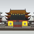 Traditional Ancient Architecture With Yellow Walls Red Pillars And Curved Roof Tiles