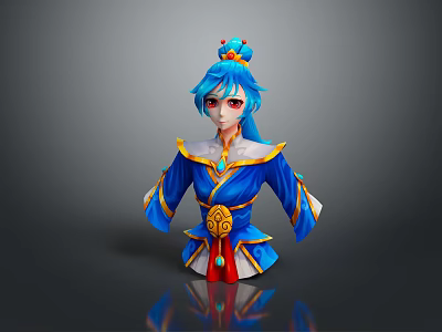 Eastern Style Character With Blue Hair And Traditional Ornate Costume 3d model