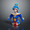 Eastern Style Character With Blue Hair And Traditional Ornate Costume