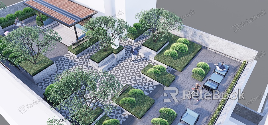 Modern Courtyard Courtyard Courtyard Landscape Roof Garden model