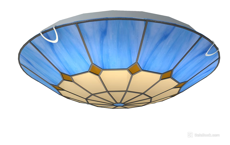 Round Stained Glass Ceiling Light With Blue And Beige Geometric Design 3d model