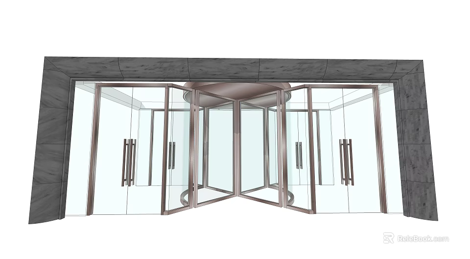 Modern Revolving Door Design With Glass Panels And Metal Frame 3d model 