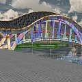 Colorful Arch Bridge With Vibrant Colored Frames And Water Surface Reflection Scenic View