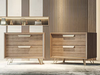 Modern Wooden Nightstands With Drawers And Metal Legs In Modern Bedroom 3d model
