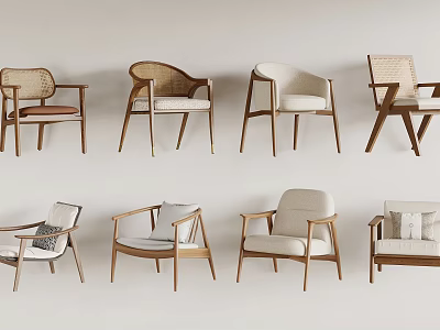 Modern Accent Chairs With Wooden Frames Upholstered Seats And Woven Design Details 3d model