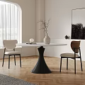 Modern White Table and Chair Set with Black Base Two Light and Wooden Backrest Chairs