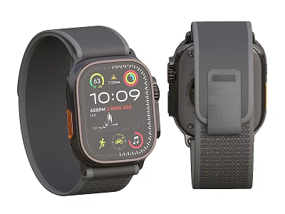 Smartwatch Digital Display Time Date Sports Mode Gray Strap Orange Button Back View Design 3d model