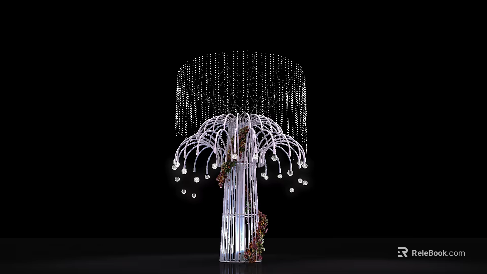 Ornamental Tree Shaped Chandelier With Hanging Crystal Beads And White Stand 3d model 