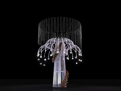 Ornamental Tree Shaped Chandelier With Hanging Crystal Beads And White Stand 3d model