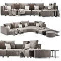 Modern Cozy Sectional Sofa With Plush Pillows Throw Blankets And Side Ottoman 3d model