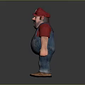A Man with Mustache Wearing Red Hat Red T-shirt Blue Overalls and Brown Shoes