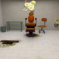 Orange Medical Chair Green Table And Brown Chair In White Brick Room Interior