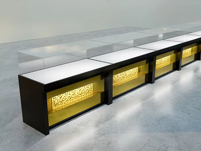 Modern Display Shelves With Black Frame White Top And Golden Pattern Lighting 3d model