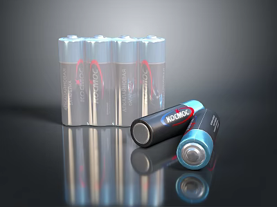 Volcano AA Batteries Four Pack With Black And Blue Design Packaged And Unpackaged 3d model