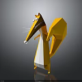 Geometric Origami Style Fox Character 3D Model With Orange White Big Eyes And Bushy Tail
