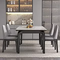 Modern Dining Table Set with Marble Tabletop Grey Chairs and Decor in Contemporary Dining Space 3d model