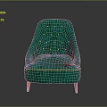 Stylish Green Velvet Armchair With Gold Button Tufted Design And Orange Wooden Legs
