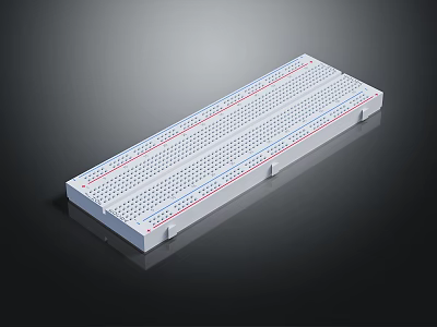 White Long Rectangular Electronic Breadboard With Red Blue Lines And Holes 3d model