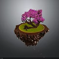 Floating Island Scene With Purple Flowering Tree Green Grass And Rock Base